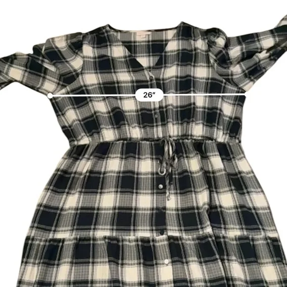 Knox Rose Green & Ivory Plaid Button-Front‎ Long Sleeve Midi Dress Sz 2X Plus - Picture 14 of 16
